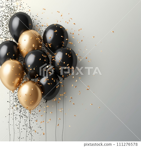 Beautiful birthday background with black and gold balloons and place for text Beautiful birthday background with black and gold balloons and place for text 111276578