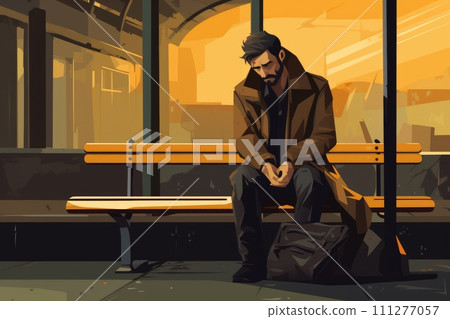 AI-generated content. lonely depressed man sit on bench illustration 111277057