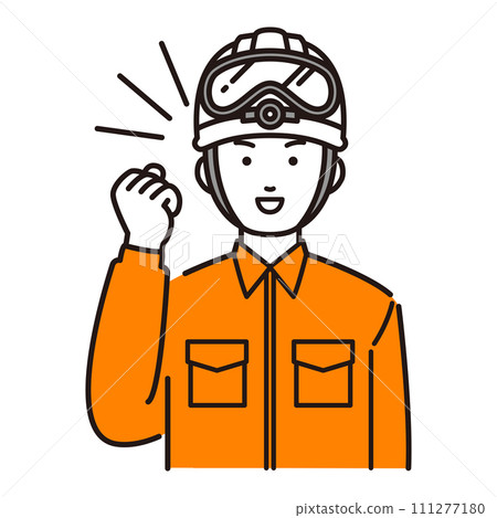 Illustration of a rescue worker doing a guts pose 111277180