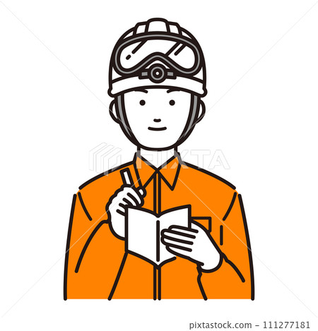 Illustration of a rescue worker writing notes 111277181