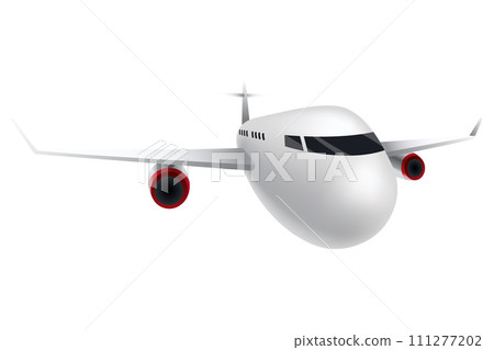 Flying airplane or airliner. Aircraft transport. Passenger flight jet airplane, aviation vehicle. Civil aircraft journey and aviation symbol. Wing flight transport 111277202