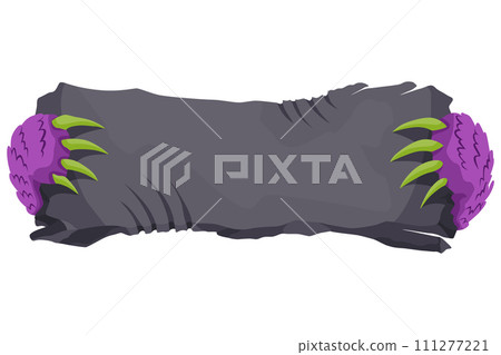 Monsters hands holding banner. Characters paws, creepy fingers with talons holding banner. Cartoon vector design 111277221