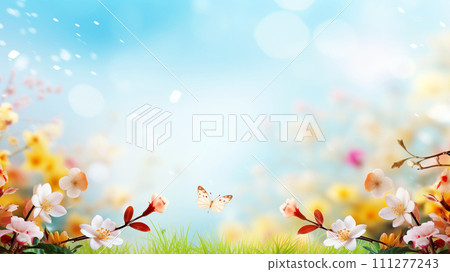 Beautiful spring flowers blurred background with bokeh effect. 111277243