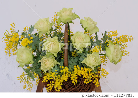 green flower basket green flower basket 111277833