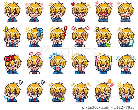 Cute high school boy's chibi character facial expression illustration set 3 111277953