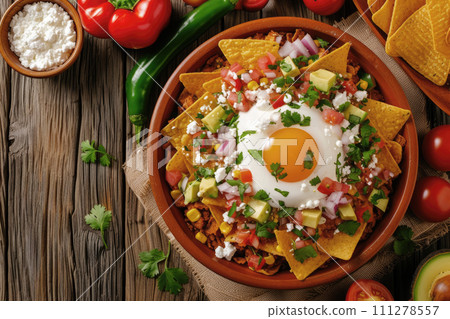 Traditional mexican chilaquiles. Mexican breakfast Traditional mexican chilaquiles. Mexican breakfast 111278557