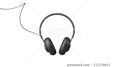 3D Rendering, Realistic flying black headphone mock up, front side view, music and technology object idea design, isolated on white background 111278627