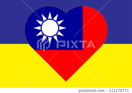 Heart painted in the colors of the flag of Taiwan on the flag of Ukraine. Illustration of a heart with the national symbol of Taiwan on a blue-yellow background Heart painted in the colors of the flag of Taiwan on the flag of Ukraine. Illustration of a heart with the national symbol of Taiwan on a blue-yellow background 111278771
