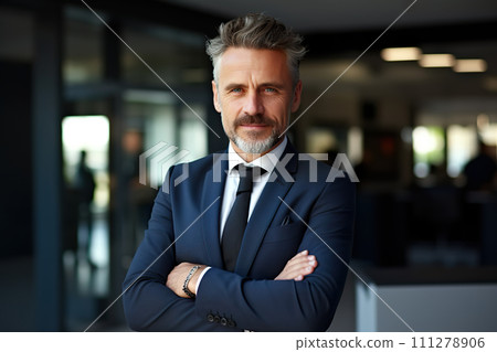 Confident CEO Middle-aged Businessman Leading with Assurance in Office Setting. created with Generative AI 111278906