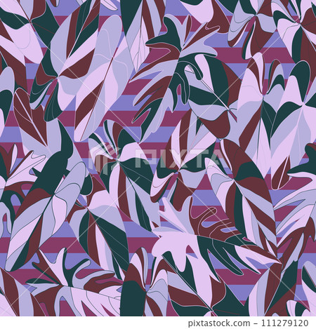 Colorful leaves seamless pattern. Organic leaves cartoon background, simple nature shapes in fashion colors. Colorful leaves seamless pattern. Organic leaves cartoon background, simple nature shapes in fashion colors. 111279120