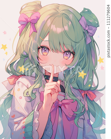 Cute girl with her index finger on her mouth/AI generated 111279604