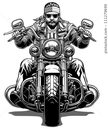 Drawing of a Biker on a Strong Motorcycle Drawing of a Biker on a Strong Motorcycle 111279699