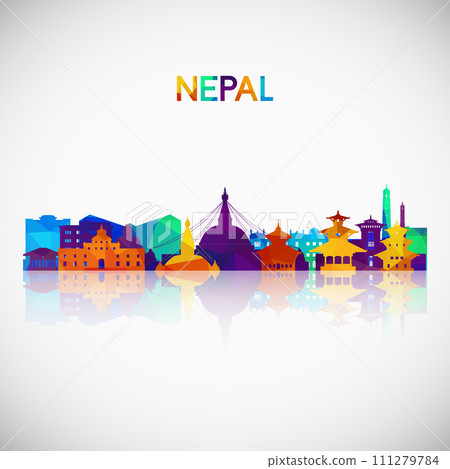 Nepal skyline silhouette in colorful geometric style.  111279784