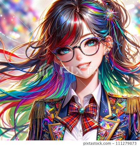 Colorful glasses high school girl twintails Colorful glasses high school girl twintails 111279873