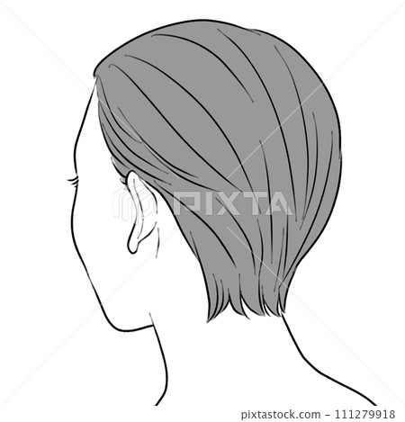 A woman with short hair looking diagonally backwards, back of the head A woman with short hair looking diagonally backwards, back of the head 111279918