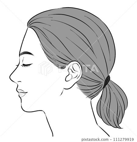 Woman with a ponytail looking to the side, profile Woman with a ponytail looking to the side, profile 111279919