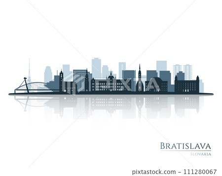 Bratislava skyline silhouette with reflection. 111280067
