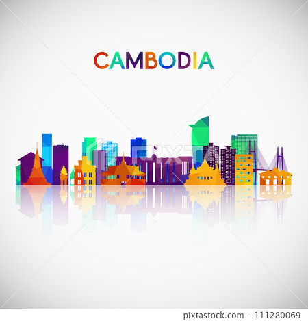 Cambodia skyline silhouette in colorful geometric style.  111280069