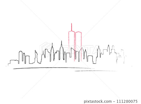 Patriot day in USA. One line drawing New York Skyline. Patriot day in USA. One line drawing New York Skyline. 111280075