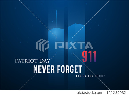 Glowing twin towers on blue background. 111280082