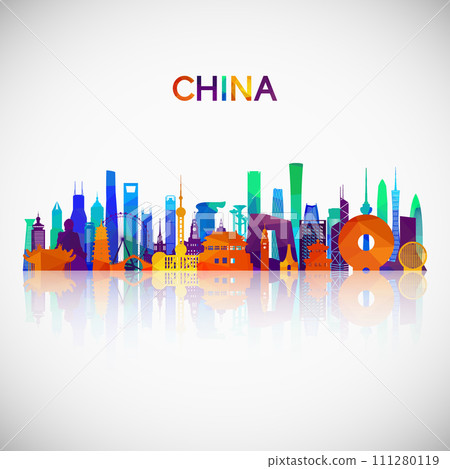 China skyline silhouette in colorful geometric style.  111280119