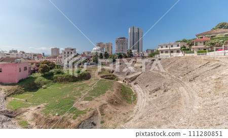 Panorama showing the Amphitheatre of Durres timelapse. Panorama showing the Amphitheatre of Durres timelapse. 111280851