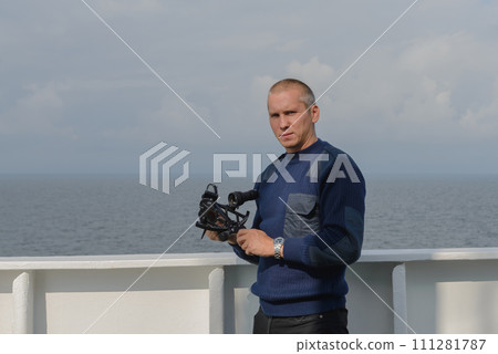 Seaman with sextant on navigational bridge Seaman with sextant on navigational bridge 111281787
