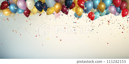 AI-generated content. Colorful Balloons and Confetti in Joyful Celebration 111282153