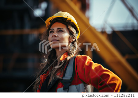 Empowered Female Construction Worker Proficient and Proud at the Construction Site. created with Generative AI 111282211