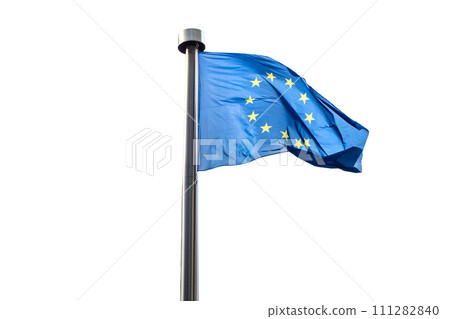 Flag of the European Union on the flagpole isolated on white background Flag of the European Union on the flagpole isolated on white background 111282840