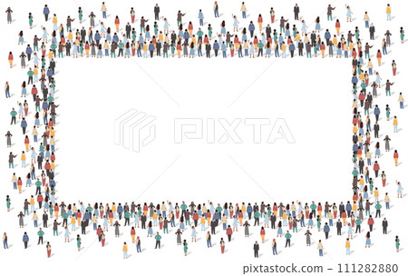 Large group of people standing together in shape of rectangle frame 111282880