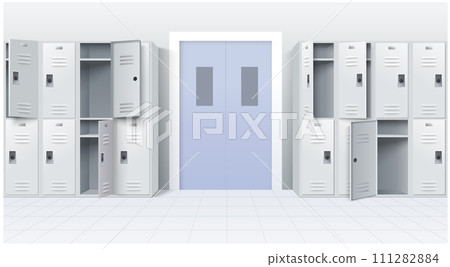 Metal school lockers set vector illustration isolated on white background 111282884