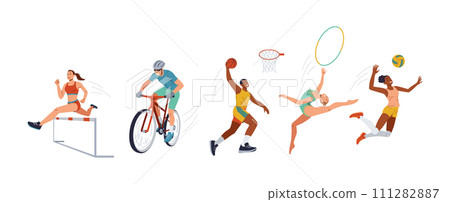 Professional sportspeople training color vector icons set Professional sportspeople training color vector icons set 111282887