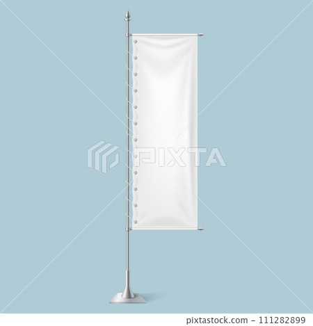 Flattering blank textile flag on metal pole illustration 111282899