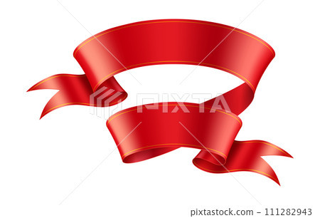 Bright red silk ribbon wave realistic vector illustration 111282943