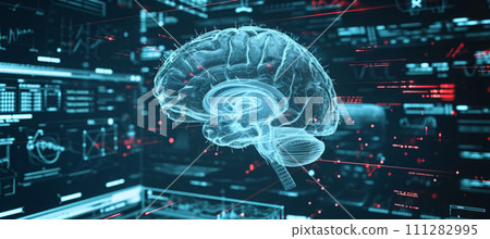 AI-generated content. Concept of neural science, brain computer AI interface, scan, brain neurology and neural network AI-generated content. Concept of neural science, brain computer AI interface, scan, brain neurology and neural network 111282995