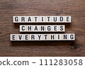 Gratitude changes everything - word concept on building blocks, text 111283058