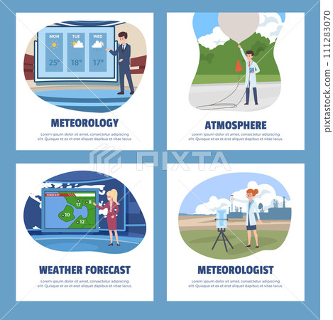 Set of squared banners about meteorology and weather forecast Set of squared banners about meteorology and weather forecast 111283070