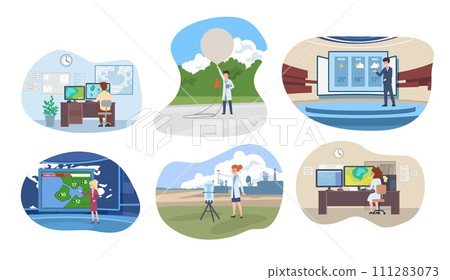 Forecasters and meteorological scientists, set of vector illustrations 111283073
