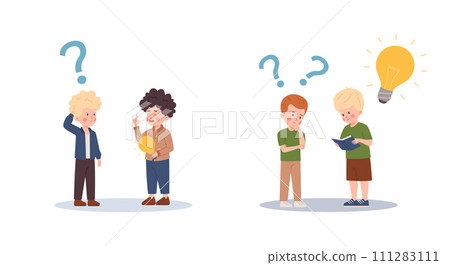 Children learn and think, vector cartoon flat illustration on white. Children learn and think, vector cartoon flat illustration on white. 111283111