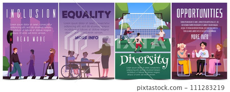 Social inclusion, equality, diversity and opportunities concept posters set. Social inclusion, equality, diversity and opportunities concept posters set. 111283219