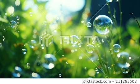 [AI generated image/AI illustration] Soap bubbles and flowers [out of focus and close-up] 111283508