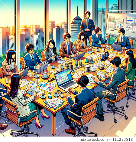 Office workers having a meeting in a conference room 111283518