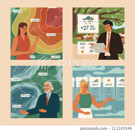 Weather forecast scene with host telling about nature and environment changes 111283549