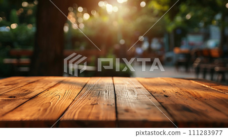 [AI-generated image/AI illustration] Wood deck with dazzling bright sunlight 111283977