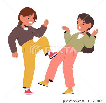 Furious Children Clash, Exchanging Heated Words And Fists. Their Faces Contorted With Anger, A Chaotic Quarrel Unfolds 111284075