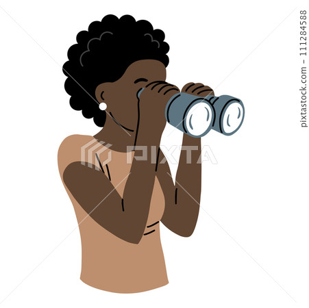 Young woman looking through binoculars Young woman looking through binoculars 111284588