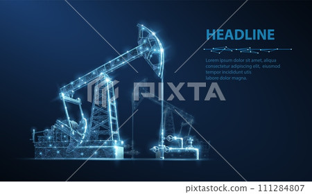 Oil pump on blue. Digital extraction, Gas market, Well drilling, Petroleum production 111284807