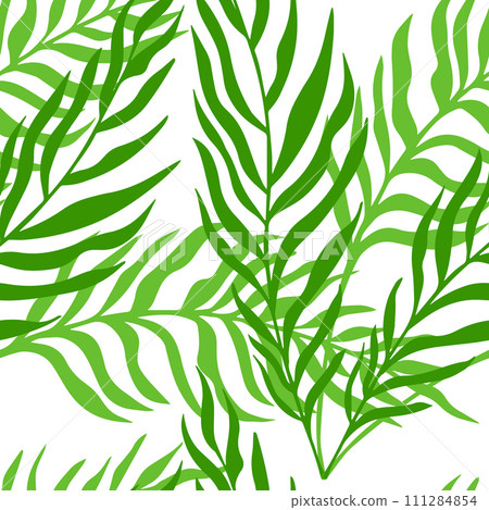 Palm leaves seamless pattern on white background. hand drawing. Not AI. Vector illustration Palm leaves seamless pattern on white background. hand drawing. Not AI. Vector illustration 111284854