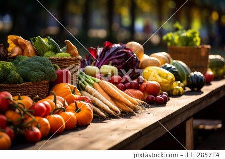 Fall harvest market with vegetables and fruits 111285714